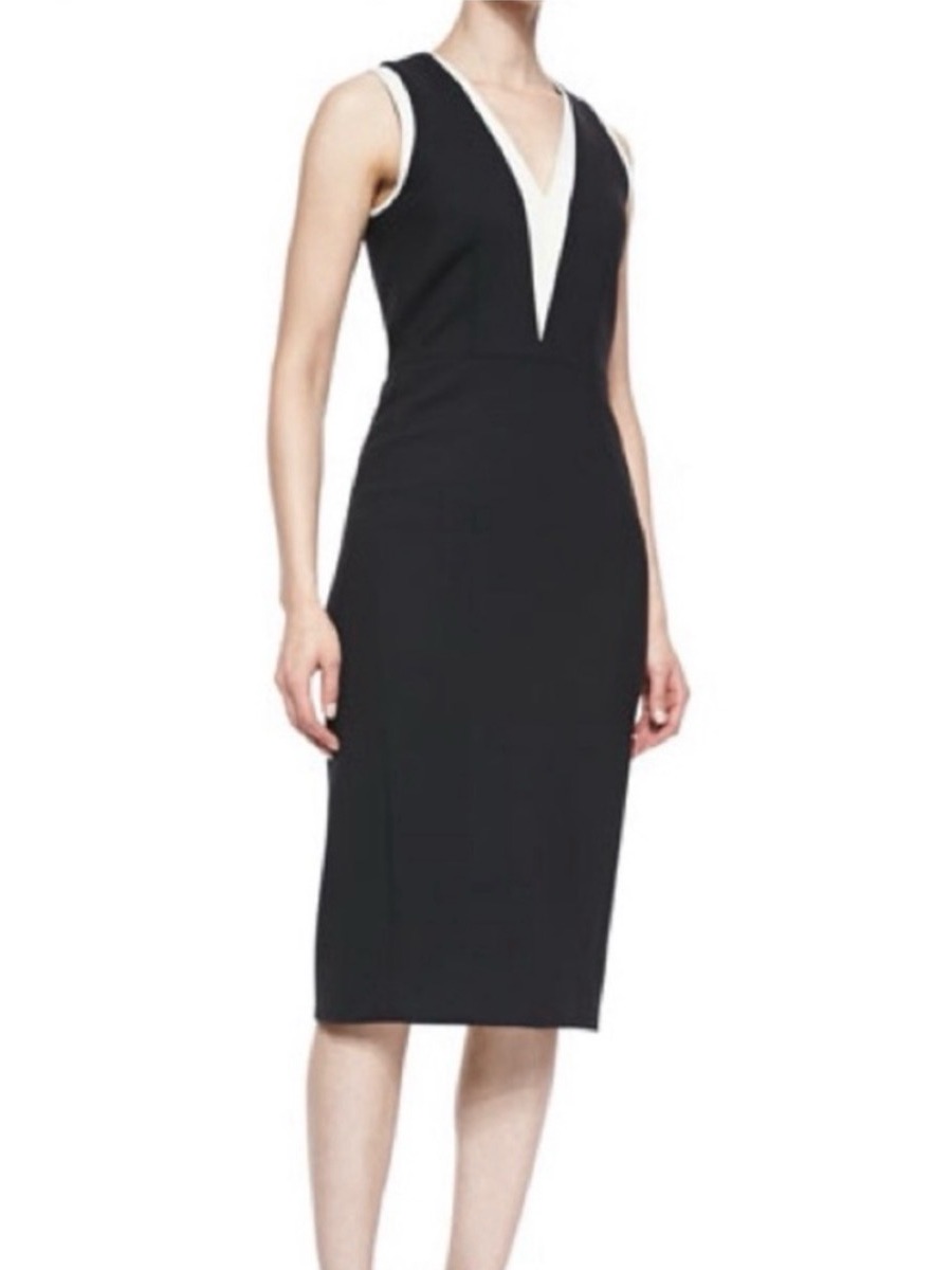Rag & Bone Lauren V-Neck Sheath Midi Dress Black/Cream Size 0